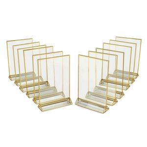 Set of 30 Clear Acrylic 2 Sided Frames with 3MM Gold Borders and Vertical Stand
